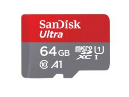 Sandisk MicroSD Ultrakártya 64GB, 140MB/s, A1, Class 10, UHS-I (215426)